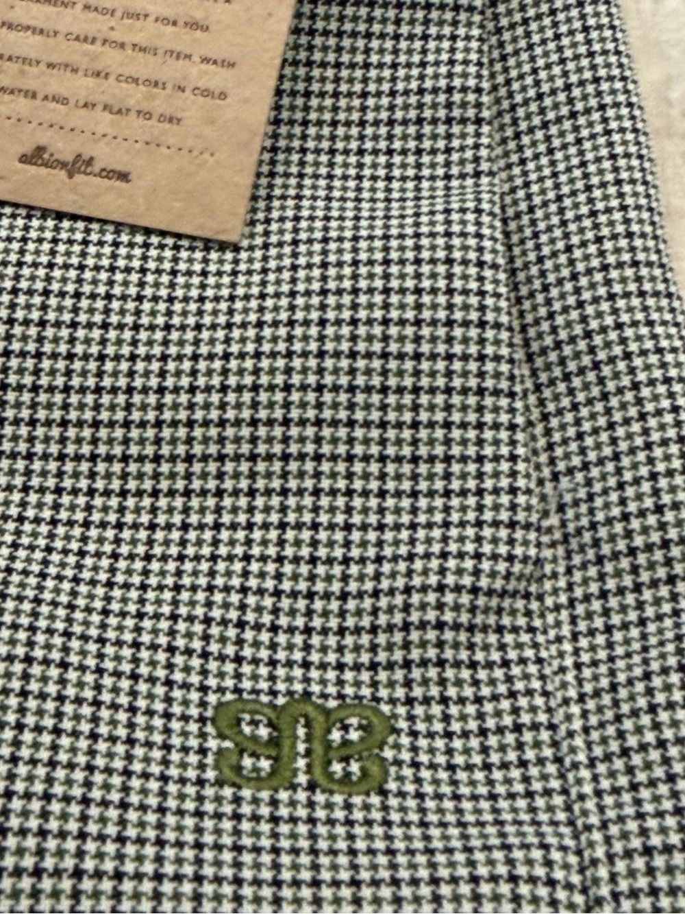 NWT Albion Sz M Tuxedo Pants, Green and Black Houndstooth Micro-Pattern Chinos - Picture 10 of 13